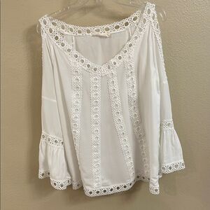 White Crochet Lace Trim Cold Shoulder Women's Top